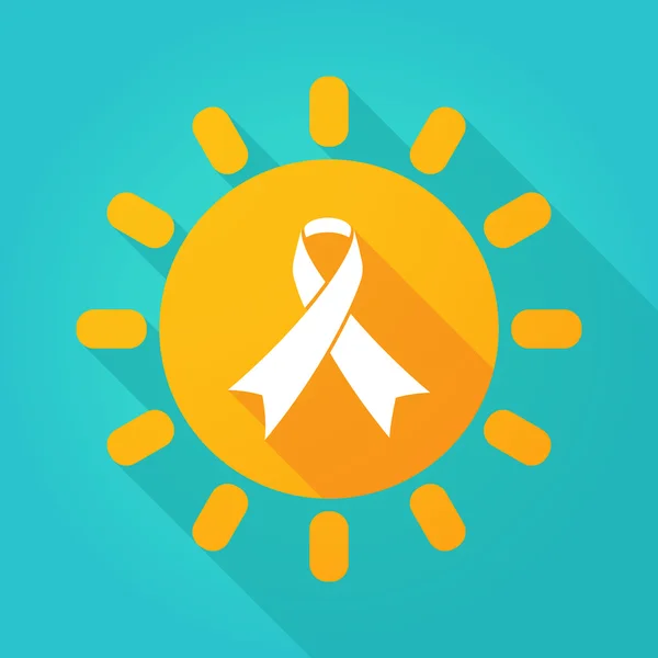 Long shadow sun icon with an awareness ribbon — Stock Vector