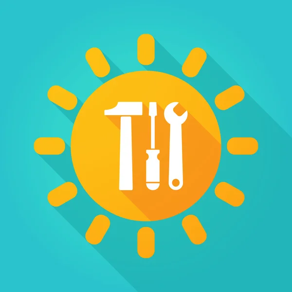 Long shadow sun icon with a tool set — Stock Vector