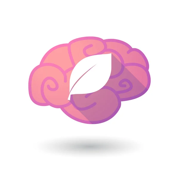 Icono del cerebro con una hoja — Vector de stock