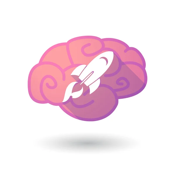 Icono del cerebro con un cohete — Vector de stock