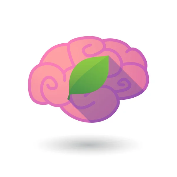 Icono del cerebro con una hoja — Vector de stock