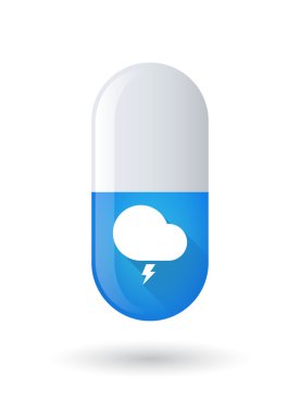 Fırtınalı bir bulut ile mavi hap simgesi