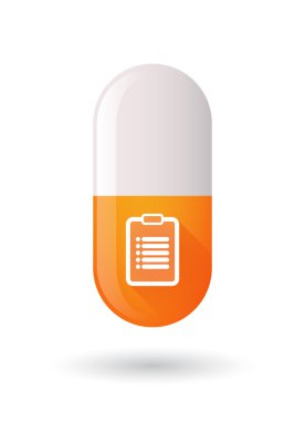 Bir rapor ile turuncu hap simgesi