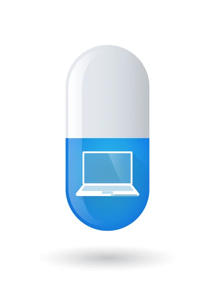 Icono píldora azul con un ordenador portátil — Archivo Imágenes Vectoriales