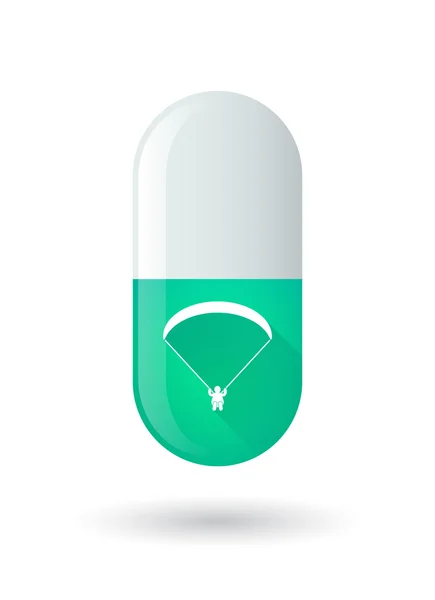 Icona pillola verde con parapendio — Vettoriale Stock