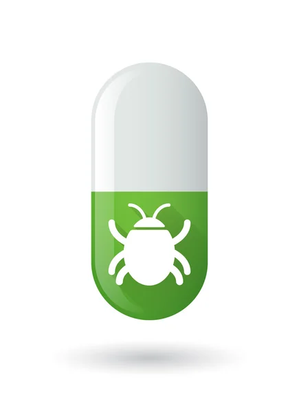 Groene pil pictogram met een bug — Stockvector