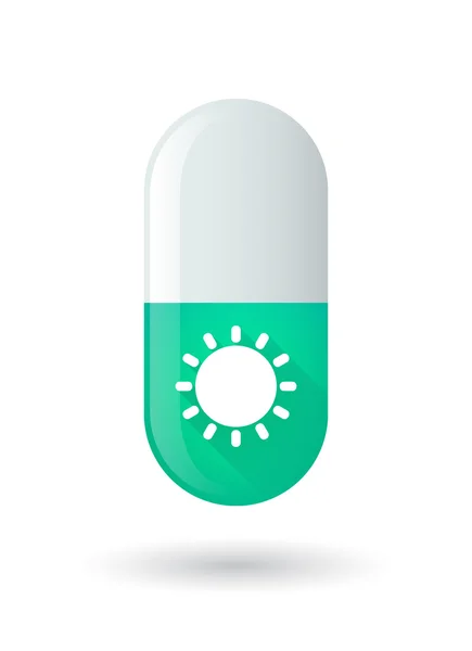 Green pill icon with a sun — Stock Vector