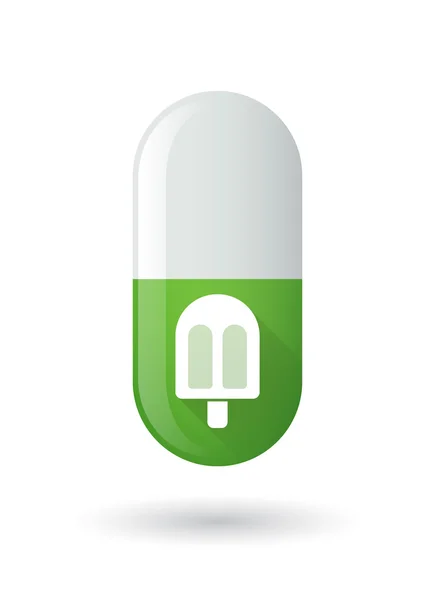Green pill icon with an ice cream — Stock Vector