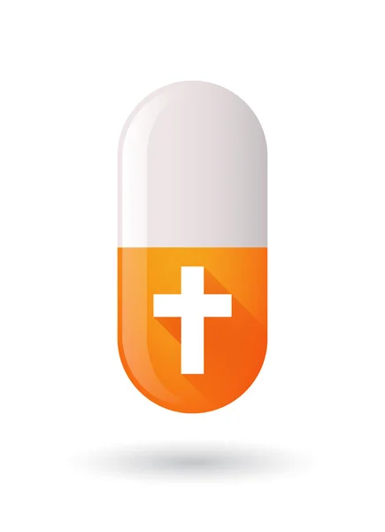Icona pillola arancione con una croce — Vettoriale Stock