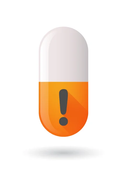 Orange pill icon with an exclamation sign — Stock Vector