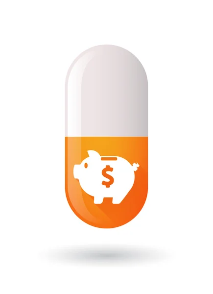 Icône de pilule orange avec une tirelire — Image vectorielle