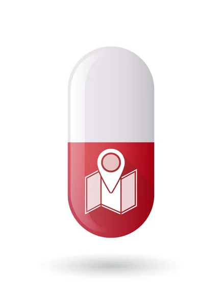 Icona pillola rossa con una mappa — Vettoriale Stock