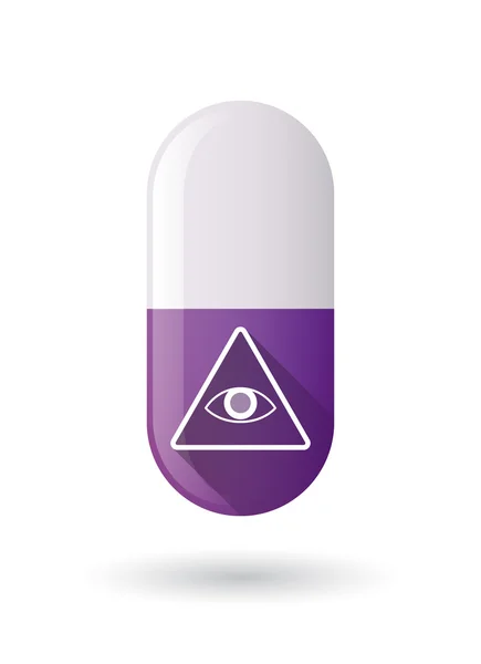 Purple pill icon with an all seeing eye — Stock Vector