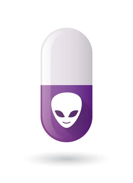 Pillola viola icona con un volto alieno — Vettoriale Stock