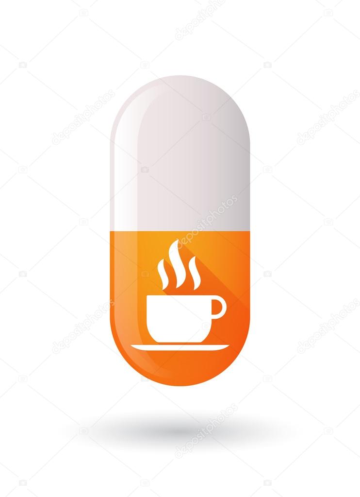 Orange pill icon with a coffee mug