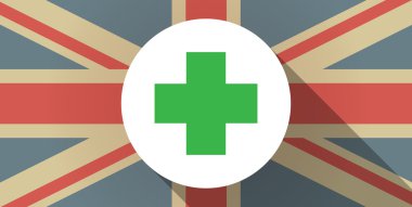 İngiltere bayrak simgesi bir eczane işareti ile