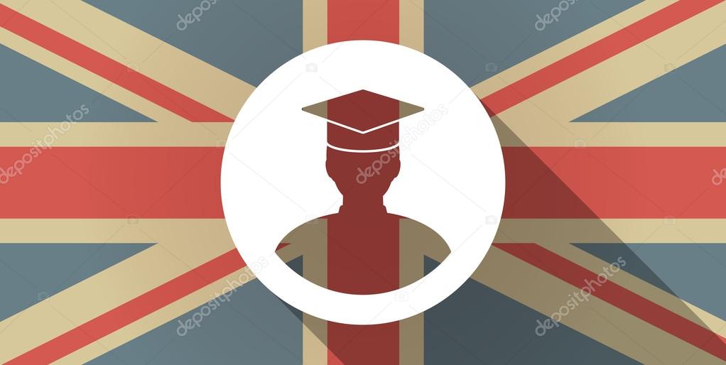 UK flag icon with a student