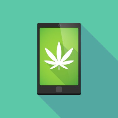Uzun gölge telefon simgesini bir marihuana yaprağı