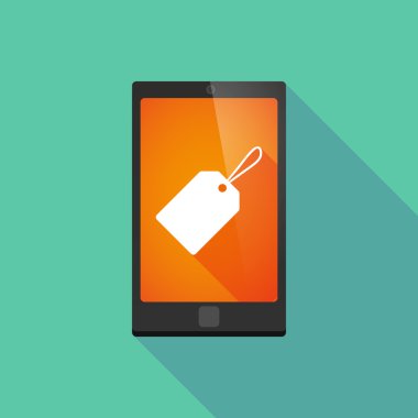 Uzun bir ürün etiketi ile gölge telefon simgesi