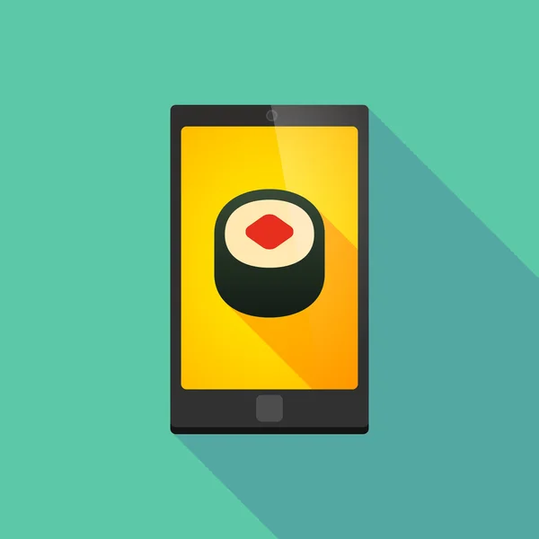 Icono de teléfono de sombra larga con un sushi — Archivo Imágenes Vectoriales