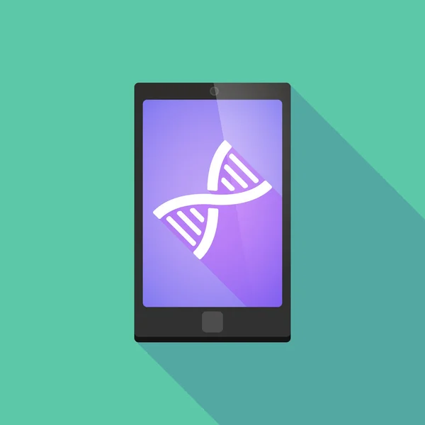 Long shadow phone icon with a DNA sign — Stock Vector