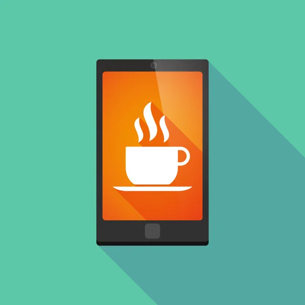 Longue icône de téléphone ombre avec une tasse de café — Image vectorielle