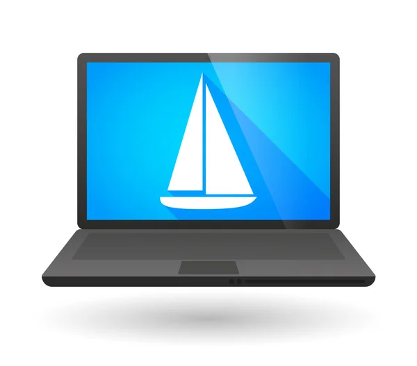 Laptop pictogram met een schip — Stockvector