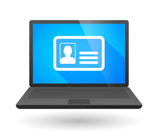 Icona del computer portatile con una carta d'identità — Vettoriale Stock