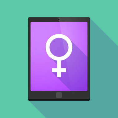Kadın bir işareti ile tablet pc simgesi