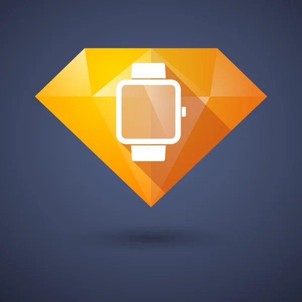 Icono de diamante con un reloj inteligente — Vector de stock