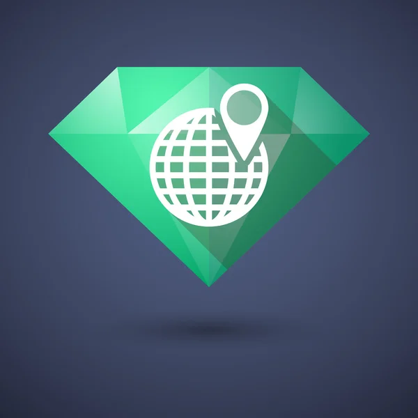 Icono del diamante con un mundo — Vector de stock