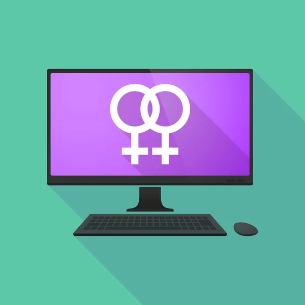Personal computer con un segno lesbico — Vettoriale Stock