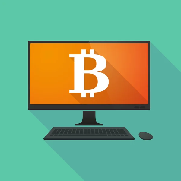 Ordinateur personnel avec un signe Bitcoin — Image vectorielle