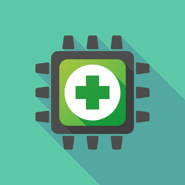 Иконка процессора с табличкой аптеки
