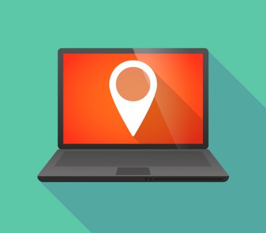 Bir harita işareti simgesiyle dizüstü bilgisayar