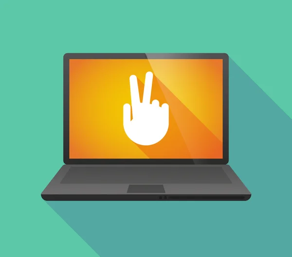 Ícone de laptop com uma mão de vitória — Vetor de Stock