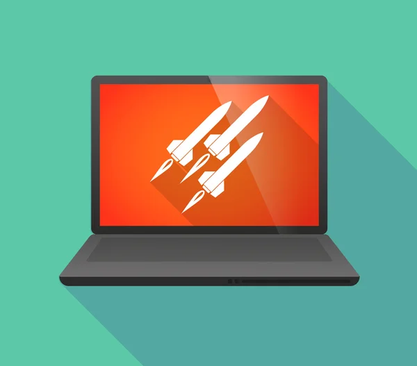Ícone laptop com mísseis — Vetor de Stock