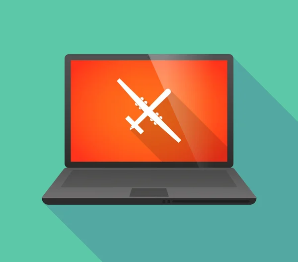 Icona del computer portatile con un drone di guerra — Vettoriale Stock