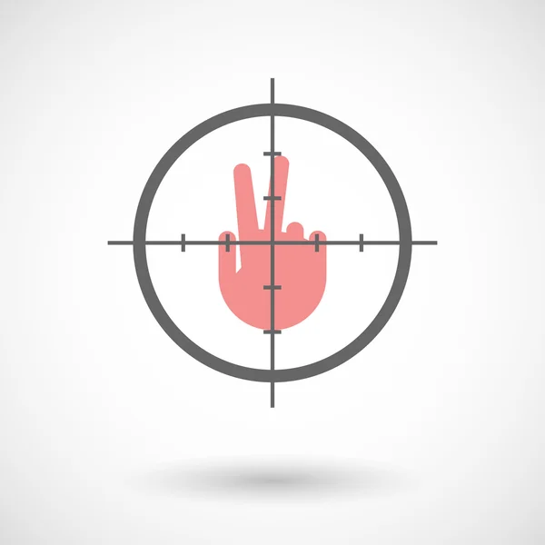 Crosshair icono apuntando a una mano victoria — Vector de stock