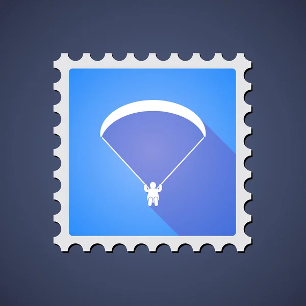 Blue ,ail stamp icon with a paraglider — Stock Vector