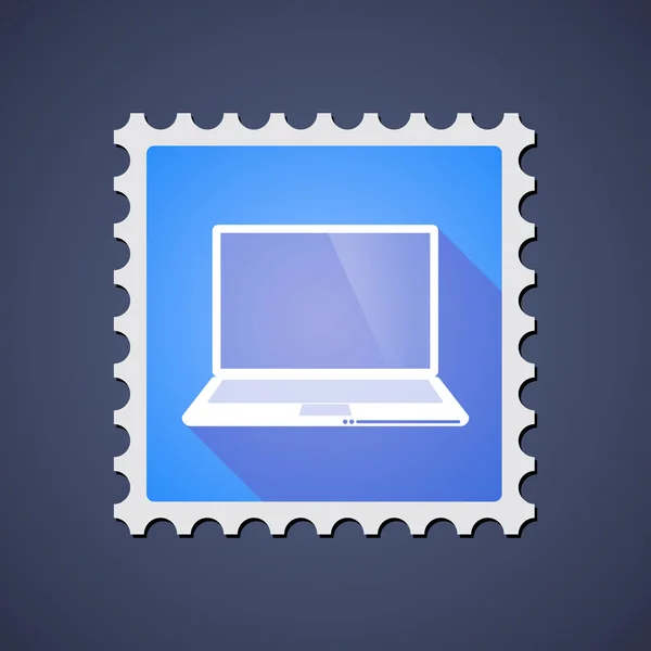 Blue ,ail stamp icon with a laptop — Stock Vector