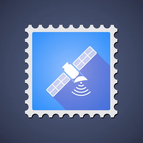 Blue mail stamp icon with a satellite — Stock Vector