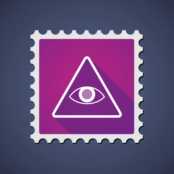 Purple mail stamp icon with an all seeing eye — Stock Vector