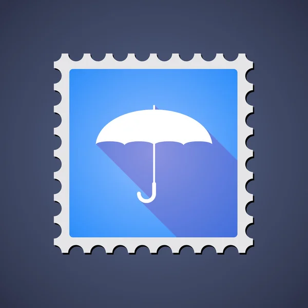 Blue mail stamp icon with an umbrella — Stock Vector