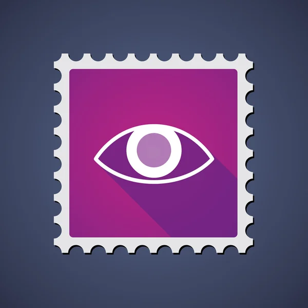 Purple mail stamp icon with an eye — Stock Vector