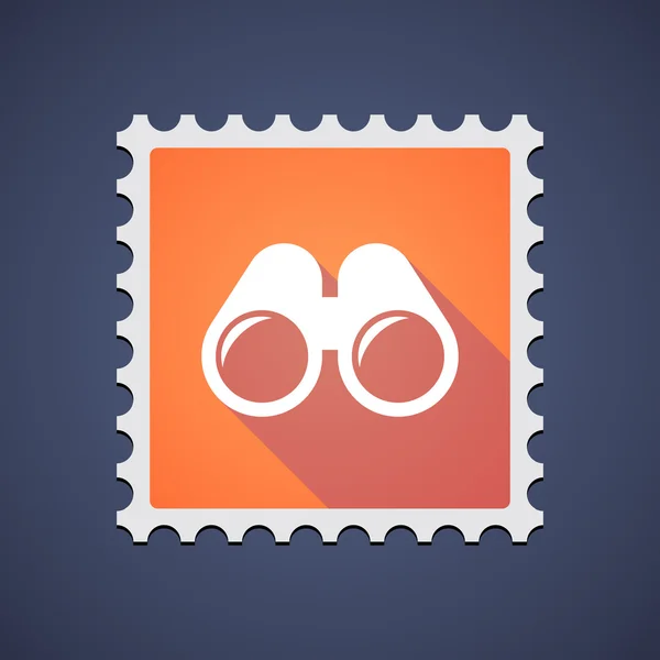 Orange mail stamp icon with a binoculars — Stock Vector