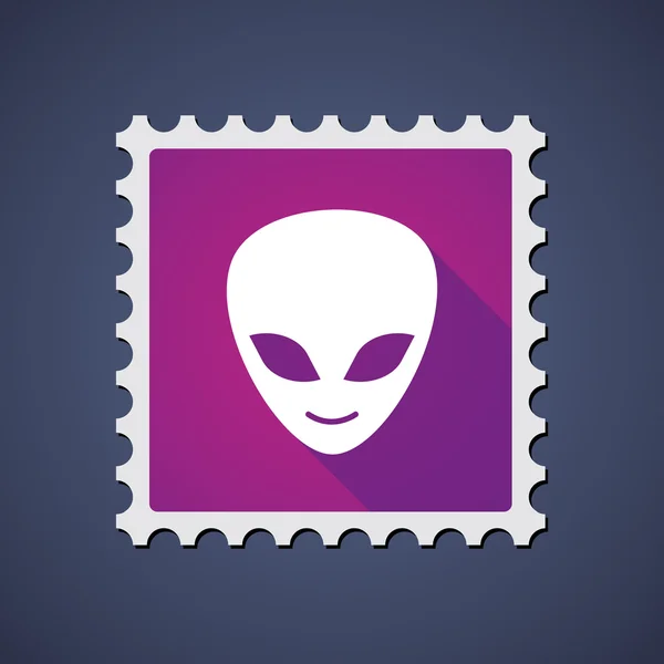 Purple mail stamp icon with an alien — Stock Vector