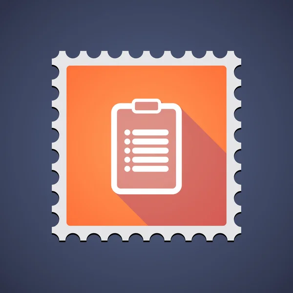 Orange mail stamp icon with a report — Stock Vector