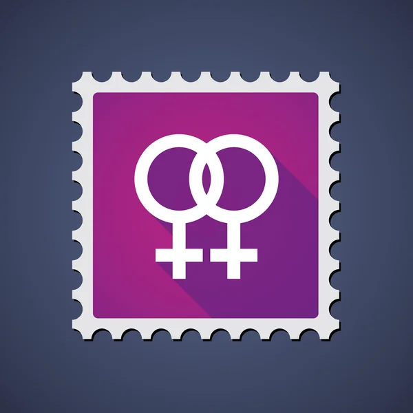 Purple mail stamp icon with a lesbian sign — Stock Vector