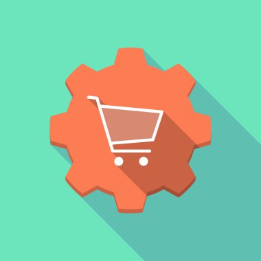 uzun gölge dişli simgesini bir alışveriş sepeti ile